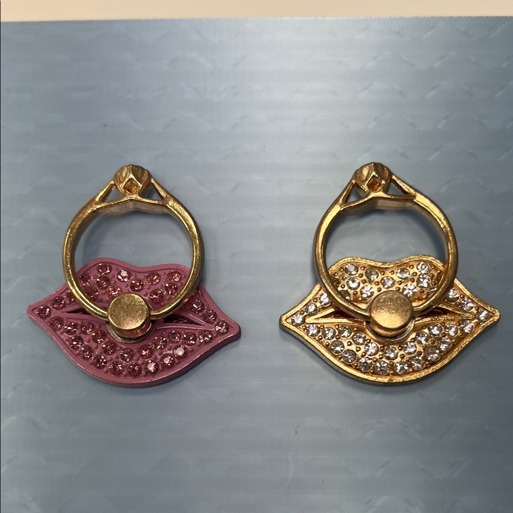 Gold and Pink Lip-Shaped Phone ring holder set of 2